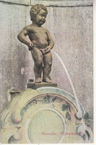 N63.  Antique Postcard.  Manneken Pis.  Brussels