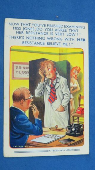 Bamforth Comic Postcard 1960 Nylons Stockings Garter Knickers Boobs Doctor