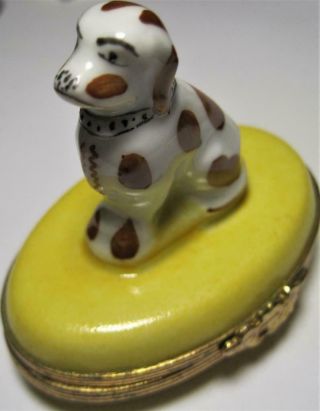 Tiffany And Co.  Hand Painted Limoges Porcelain Trinket Box Dog Figure