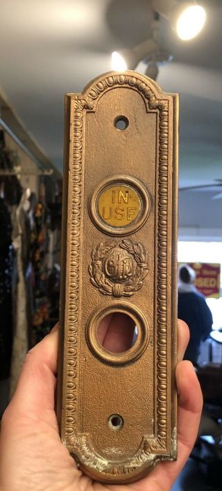 Antique Otis Elevator Push Button Brass Plate Cover Orname Art Deco In Use