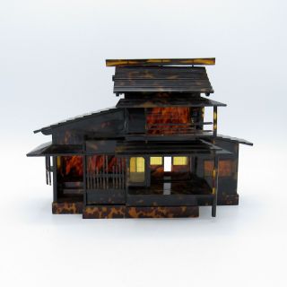 Unique Antique Miniature Japanese Tea House Model In Faux Tortoise Shell,  Nr