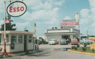 Elm City,  Nc The Southerner Restaurant Roadside Postcard Esso Sign 50 