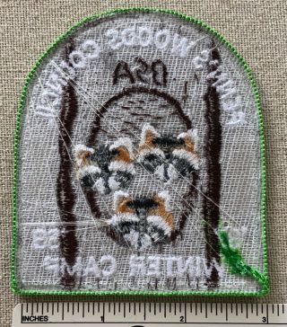 Vintage 1987 - 88 PENN ' S WOODS COUNCIL Boy Scout Winter Camping PATCH Racoons Camp 2