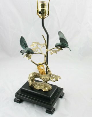 Frederick Cooper Birds Frolic on Branch Table Lamp Brass & Bronze w Signed Shade 2