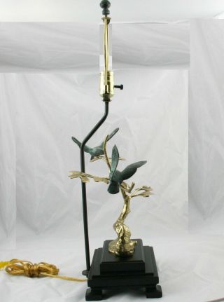 Frederick Cooper Birds Frolic on Branch Table Lamp Brass & Bronze w Signed Shade 5
