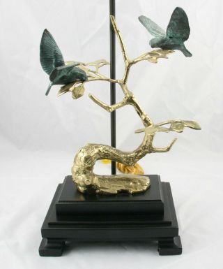 Frederick Cooper Birds Frolic on Branch Table Lamp Brass & Bronze w Signed Shade 6