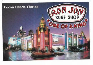 Vintage Florida Chrome Postcard Cocoa Beach Ron Jon Surf Shop One Of A Kind