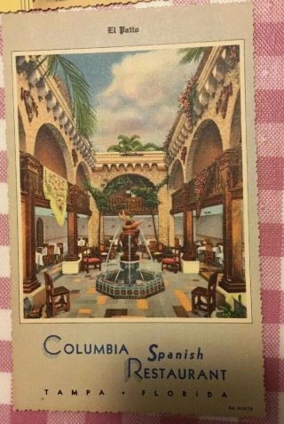 Columbia Spanish Restaurant Tampa Florida Fl Postcard Linen Deckle El Patio