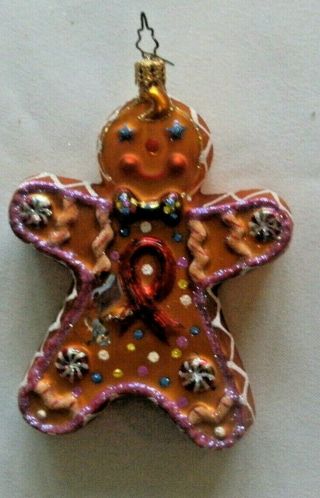 Christopher Radko Gingerbread Man Breast Cancer Glass Christmas Ornament 5”