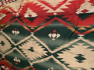 Vtg Beacon Blanket Camp Red Orange Green Blk Trim Aztec Native American Cotton
