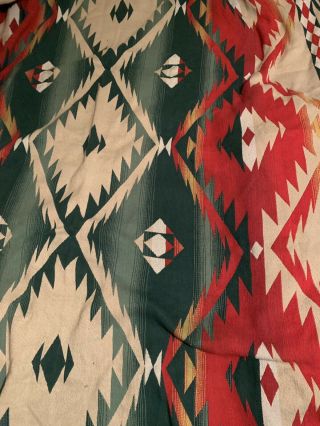 Vtg Beacon Blanket Camp Red Orange Green Blk Trim Aztec Native American Cotton 7
