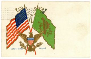Patriotic - America & Irish Flag - C1906 Usa Postcard Embossed Gold Eagle