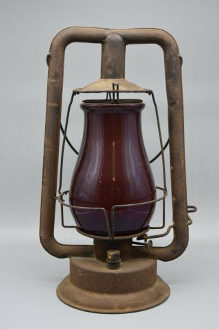 Antique 1905 S.  H.  Co St.  Louis Liberty Tubular Oil Lantern,  With A Red Globe
