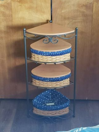 Longaberger Wrought Iron 4 Tier Corner Shelf Maple Wood Top 3 Pantry Baskets