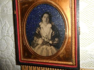 Rare Ambrotype Plate Photo Gypsy Girl Loaded In Gold She Is