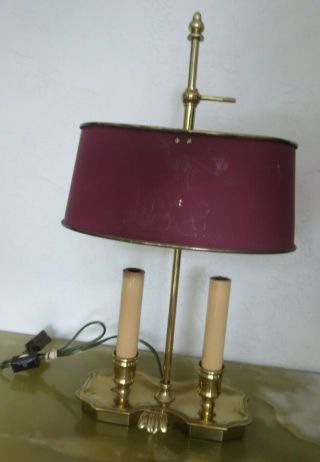 Small Vintage Brass Tole Bouillotte Table Desk Lamp