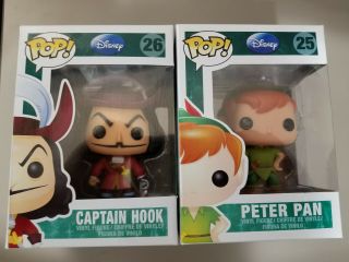 Funko Pop Disney Peter Pan 25 & Captain Hook 26 Vaulted And Rare