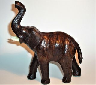 Elephant Hand Crafted Leather Art Sculpture Statue Figurine Vintage Antique 8 "