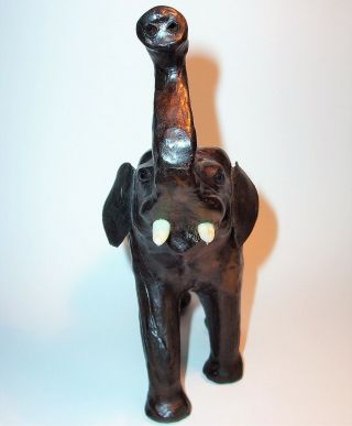 ELEPHANT Hand Crafted Leather Art Sculpture Statue Figurine Vintage Antique 8 