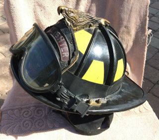 Vintage American Heritage Fire Helmet With Shield And Goggle