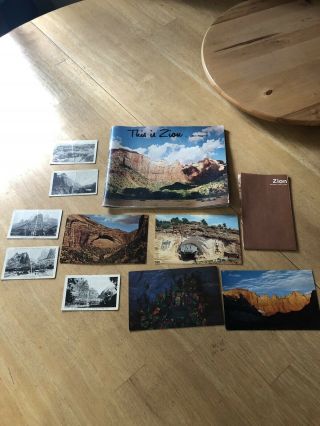 Vintage Zion Natl Park Book,  Postcards,  Map