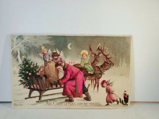 Htl Postcard Hold To Light Mailick " All Christmas Joy Be Yours " Santa,  Angels