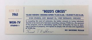 Bozo Circus Ticket 1961