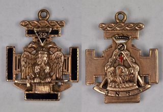 Rare Vintage 10k Gold Scottish Right 32 Degree Masonic Double Eagle Pendant