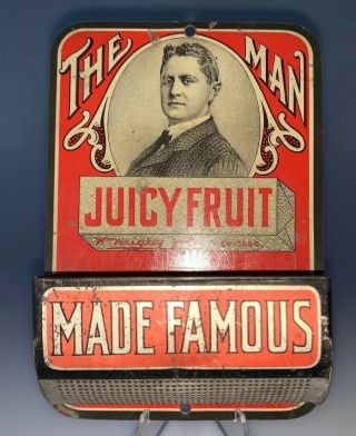 Antique 1920s Juicy Fruit Gum Tin Wall Match Holder With Striker