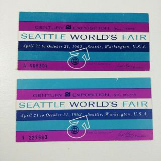 Seattle Worlds Fair 2 Admission Tickets Washington State Century 21 Exposition