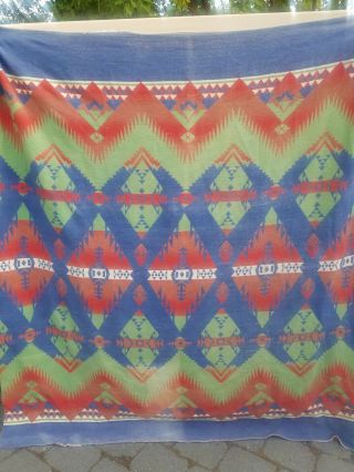 Vintage Wool Camp Blanket Reversible Indian Design Teepee Soft Shabby