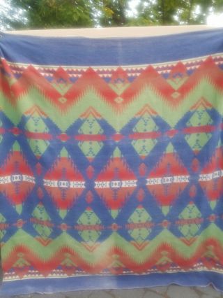 Vintage Wool Camp Blanket Reversible Indian Design Teepee Soft Shabby 2