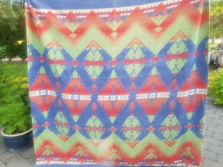 Vintage Wool Camp Blanket Reversible Indian Design Teepee Soft Shabby 3
