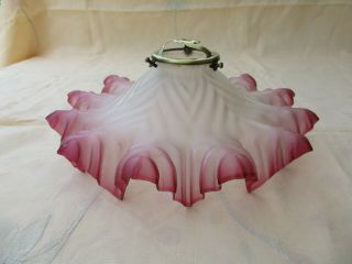 Antique French Art Nouveau White And Cranberry Glass Hanging Lamp Shade Lighting