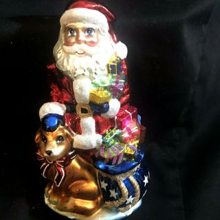 Christopher Radko Ornament Santa Claus Dog Sack Of Presents 5 1/2 Inch