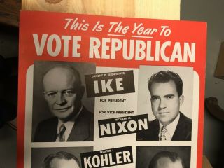 RARE Eisenhower Nixon McCarthy Wisconsin Campaign Poster 1952 2