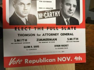 RARE Eisenhower Nixon McCarthy Wisconsin Campaign Poster 1952 3