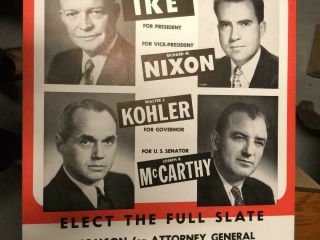 RARE Eisenhower Nixon McCarthy Wisconsin Campaign Poster 1952 4