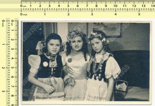 Three Females,  Girls In Ethnic Costume Vintage Old Photo Snapshot