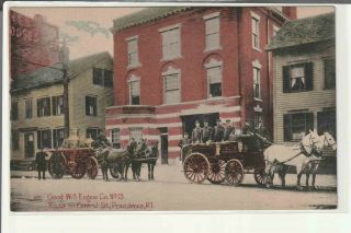 Fire Dept Providence Ri Postcard Good Will Engine Co 13 House On Central St