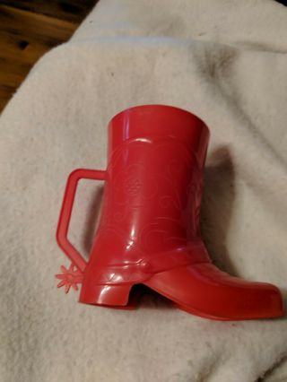 Vtg Red Plastic Cow Boy Girl Boot with Spur Western Cup Mug 2