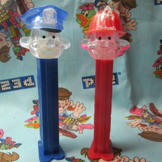 Pez Pals Crystal Head Fireman And Policeman Pez Dispensers,  As A Pair Only