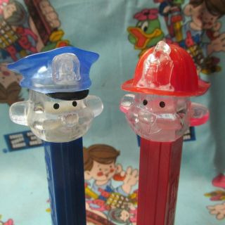 Pez Pals Crystal Head Fireman and Policeman Pez Dispensers,  as a Pair Only 2