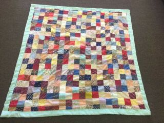 Vintage Hand Made Small Squares Quilt 58” X 62”
