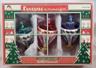 Christopher Radko Fantasia Flower Bed Brights Set Of 3 Glass Ornaments Poland