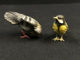 Antique Set Of 2 Austrian Vienna Bronze Cold Painted Birds