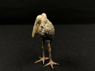 Antique Austrian Vienna Bronze Cold Painted Exotic Gray Heron Bird