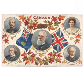 Vintage 1908 Canada Patriotic Postcard Macdonald Strathcona Laurier Grey Ns