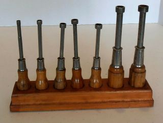 Vintage Spintite Wood Handled Socket set of 7 Wrenches Made in USA 2