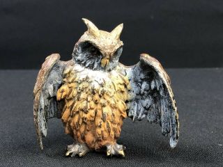 Antique Austrian Vienna Bronze Cold Painted Night Owl Great Details No/r